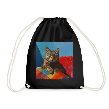 Katze, katzenmotiv, popart, geschenk, geschenkidee - Turnbeutel - Schwarz - Vorne