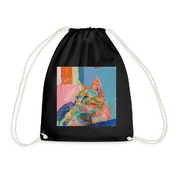 Katze, katzenmotiv, popart, geschenk, geschenkidee - Turnbeutel - Schwarz - Vorne