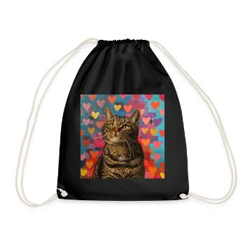 Katze, katzenmotiv, popart, geschenk, geschenkidee - Turnbeutel - Schwarz - Vorne