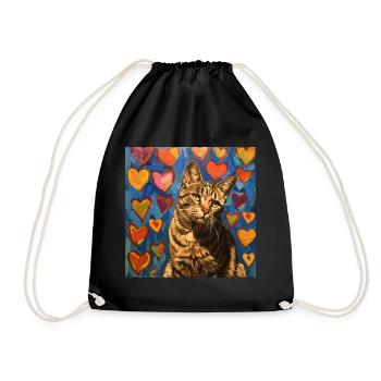 Katze, katzenmotiv, popart, geschenk, geschenkidee - Turnbeutel - Schwarz - Vorne