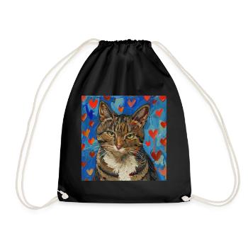 Katze, katzenmotiv, popart, geschenk, geschenkidee - Turnbeutel - Schwarz - Vorne