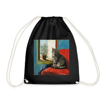 Katze, katzenmotiv, popart, geschenk, geschenkidee - Turnbeutel - Schwarz - Vorne