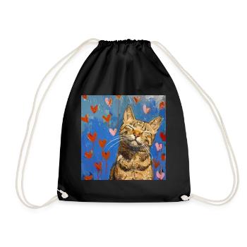 Katze, katzenmotiv, popart, geschenk, geschenkidee - Turnbeutel - Schwarz - Vorne