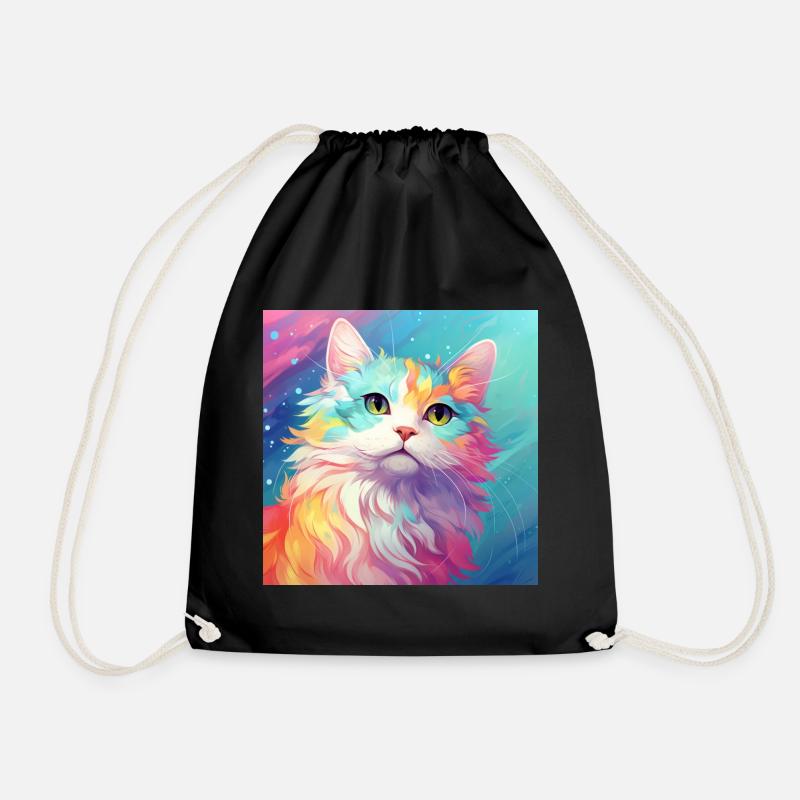 cat, cat motif, anime, gift, gift ideas - Drawstring Bag - black