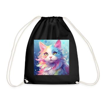 Katze, katzenmotiv, anime, geschenk, geschenkideen - Turnbeutel - Schwarz - Vorne