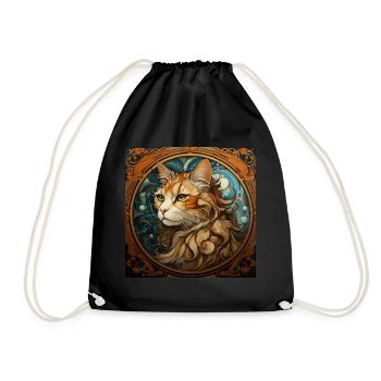Katze, katzenmotiv, vintage, geschenk - Turnbeutel - Schwarz - Vorne