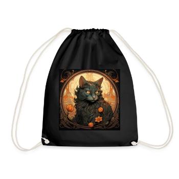 Katze, katzenmotiv, vintage, geschenk - Turnbeutel - Schwarz - Vorne