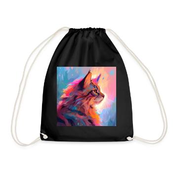 Katze, katzenmotiv, anime, geschenk, geschenkideen - Turnbeutel - Schwarz - Vorne