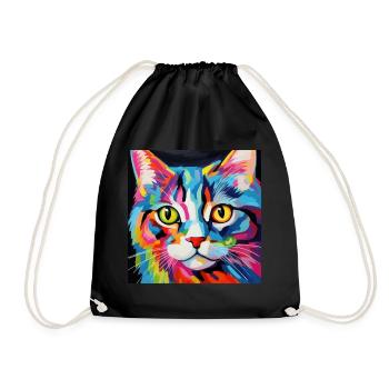 Katze, katzenmotiv, popart, geschenk, geschenkidee - Turnbeutel - Schwarz - Vorne