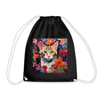 chat, motif de chat, fleurs, cadeau, idée cadeau - Sac de sport léger - noir - Devant