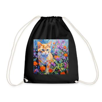 Katze, katzenmotiv, blumen, geschenk, geschenkidee - Turnbeutel - Schwarz - Vorne