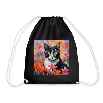 chat, motif de chat, fleurs, cadeau, idée cadeau - Sac de sport léger - noir - Devant