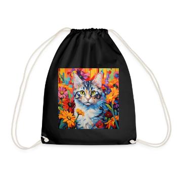 chat, motif de chat, fleurs, cadeau, idée cadeau - Sac de sport léger - noir - Devant