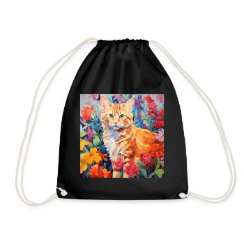 Katze, katzenmotiv, blumen, geschenk, geschenkidee - Turnbeutel - Schwarz - Vorne
