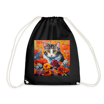 chat, motif de chat, fleurs, cadeau, idée cadeau - Sac de sport léger - noir - Devant