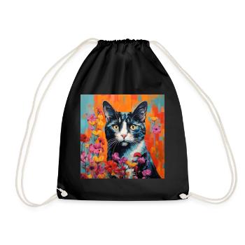 chat, motif de chat, fleurs, cadeau, idée cadeau - Sac de sport léger - noir - Devant