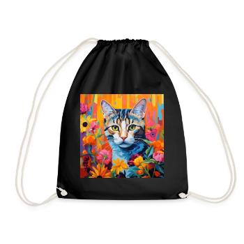 chat, motif de chat, fleurs, cadeau, idée cadeau - Sac de sport léger - noir - Devant