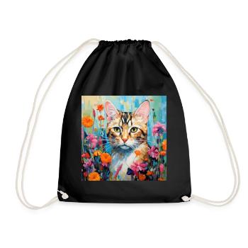 chat, motif de chat, fleurs, cadeau, idée cadeau - Sac de sport léger - noir - Devant