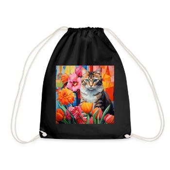chat, motif de chat, fleurs, cadeau, idée cadeau - Sac de sport léger - noir - Devant