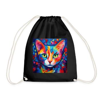 cat, cat motif, colorful, gift, gift ideas - Drawstring Bag - black - Front