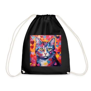 Katze, katzenmotiv, herz, geschenk, geschenkideen - Turnbeutel - Schwarz - Vorne