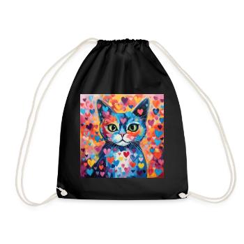 Katze, katzenmotiv, herz, geschenk, geschenkideen - Turnbeutel - Schwarz - Vorne