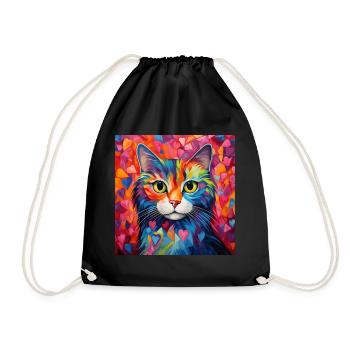 Katze, katzenmotiv, herz, geschenk, geschenkideen - Turnbeutel - Schwarz - Vorne