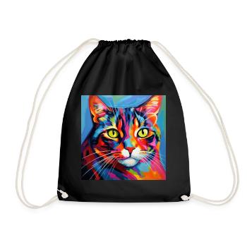 Katze, katzenmotiv, popart, geschenk, geschenkidee - Turnbeutel - Schwarz - Vorne