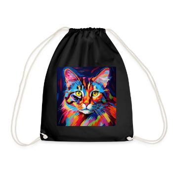 cat, cat motif, colorful, gift, gift ideas - Drawstring Bag - black - Front