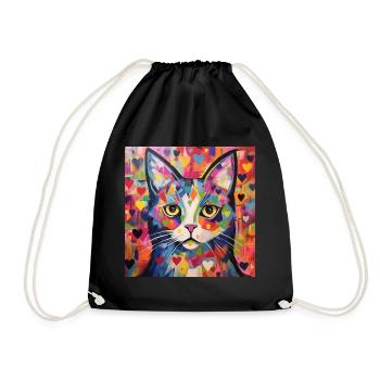 cat, cat motif, heart, gift, gift ideas - Drawstring Bag - black - Front