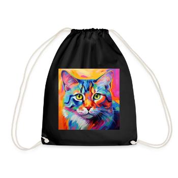 Katze, katzenmotiv, popart, geschenk, geschenkidee - Turnbeutel - Schwarz - Vorne