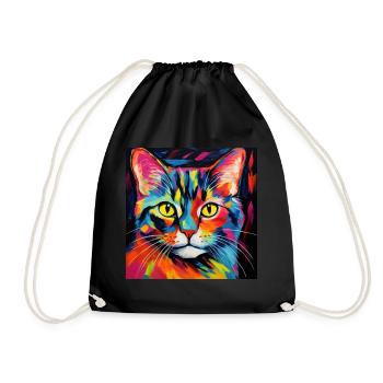 Katze, katzenmotiv, popart, geschenk, geschenkidee - Turnbeutel - Schwarz - Vorne