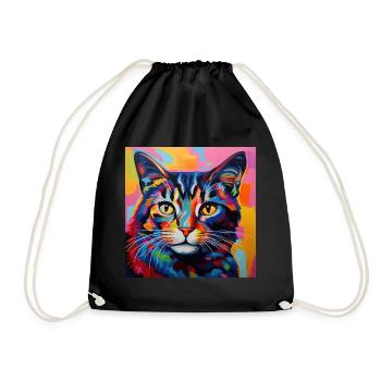 Katze, katzenmotiv, popart, geschenk, geschenkidee - Turnbeutel - Schwarz - Vorne