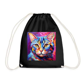 Katze, katzenmotiv, popart, geschenk, geschenkidee - Turnbeutel - Schwarz - Vorne