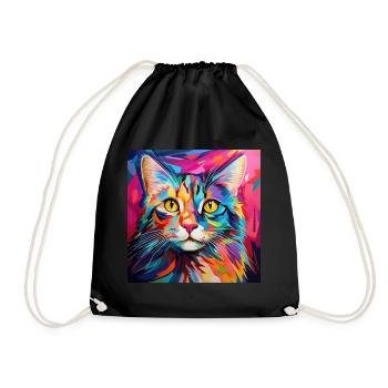 Katze, katzenmotiv, popart, geschenk, geschenkidee - Turnbeutel - Schwarz - Vorne