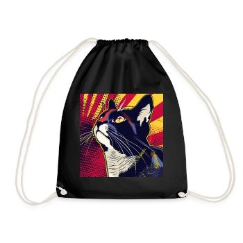 Cat, Cat Motif - Drawstring Bag - black - Front