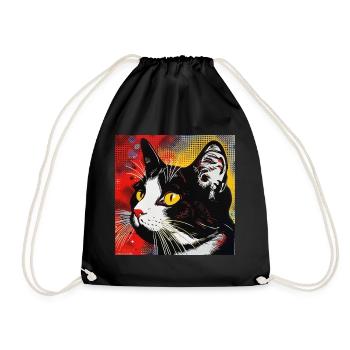 Cat, Cat Motif - Drawstring Bag - black - Front