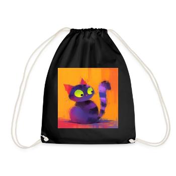Cat, Cat Motif - Drawstring Bag - black - Front