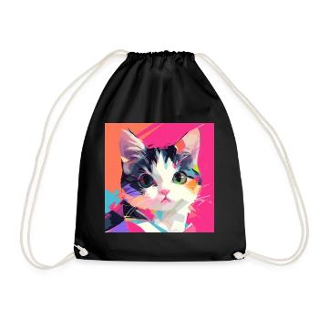 Cat, Cat Motif - Drawstring Bag - black - Front