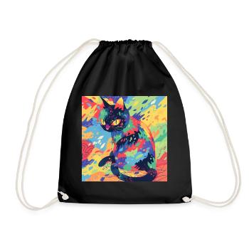Cat, Cat Motif - Drawstring Bag - black - Front