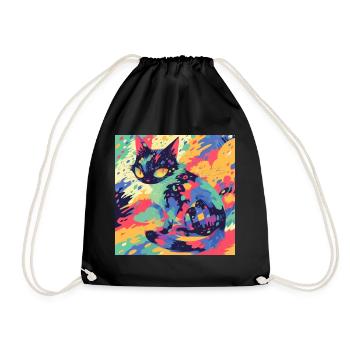 Cat, Cat Motif - Drawstring Bag - black - Front