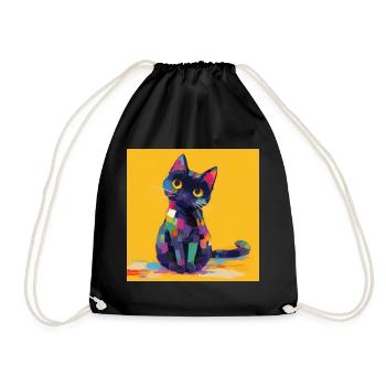 Cat, Cat Motif - Drawstring Bag - black - Front