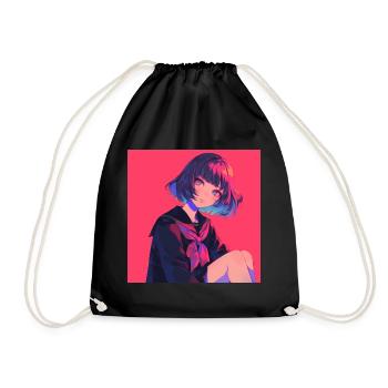anime, schulmädchen, waifu, japan - Turnbeutel - Schwarz - Vorne