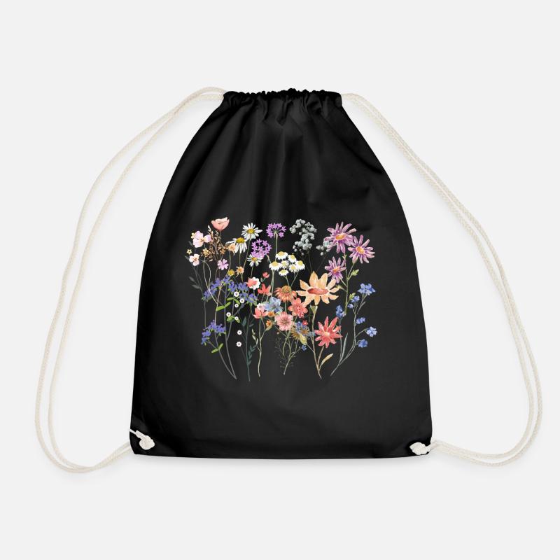 Wild Flowers - Drawstring Bag - black
