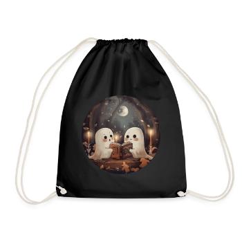 Ghosts, Reading, Book, Library, Halloween - Drawstring Bag - black - Front