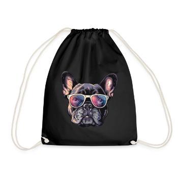 Französische Bulldogge, Frenchie, French Bulldog, - Turnbeutel - Schwarz - Vorne