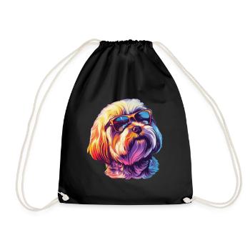 Lhasa Apso, Hund, Sonnenbrille, Sommer, geschenk - Turnbeutel - Schwarz - Vorne