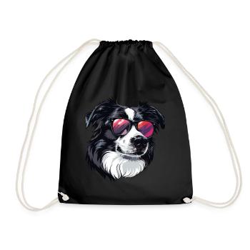 Border Collie, Dog, Sunglasses, Summer - Drawstring Bag - black - Front