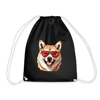 Akita, dog, sunglasses, summer - Drawstring Bag - black - Front