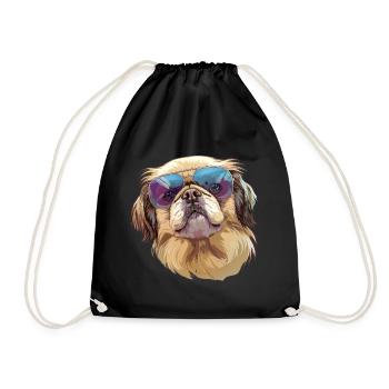 Pekingese, dog, sunglasses, summer, gift - Drawstring Bag - black - Front